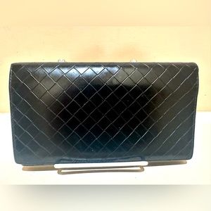 Bottega Veneta Intreccio Black Flap Long Wallet